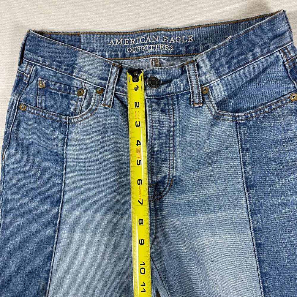 American Eagle Outfitters Vintage Hi Rise Colorblock Jeans Frayed Hem - Size 4 - Picture 9 of 11